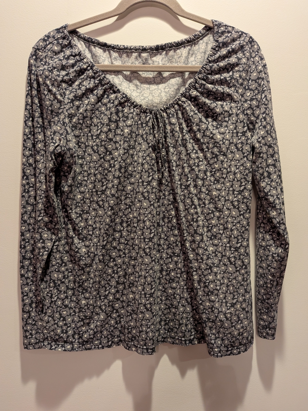 Merona Women's Gray Floral Long Sleeve Peasant Top XL